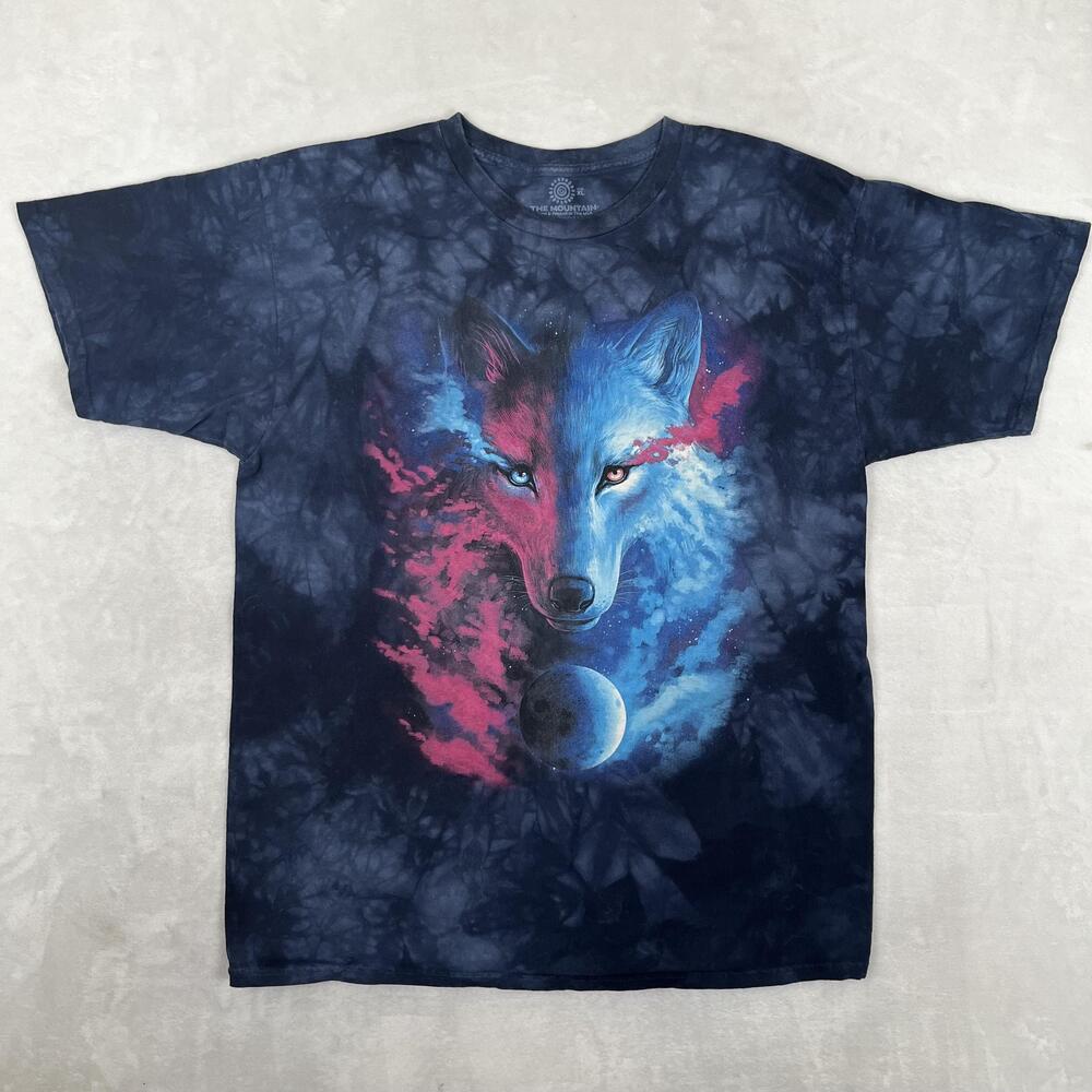 The Mountain T-Shirt Size XL Blue Galaxy Wolf Moon Graphic Tie Dye Fantasy